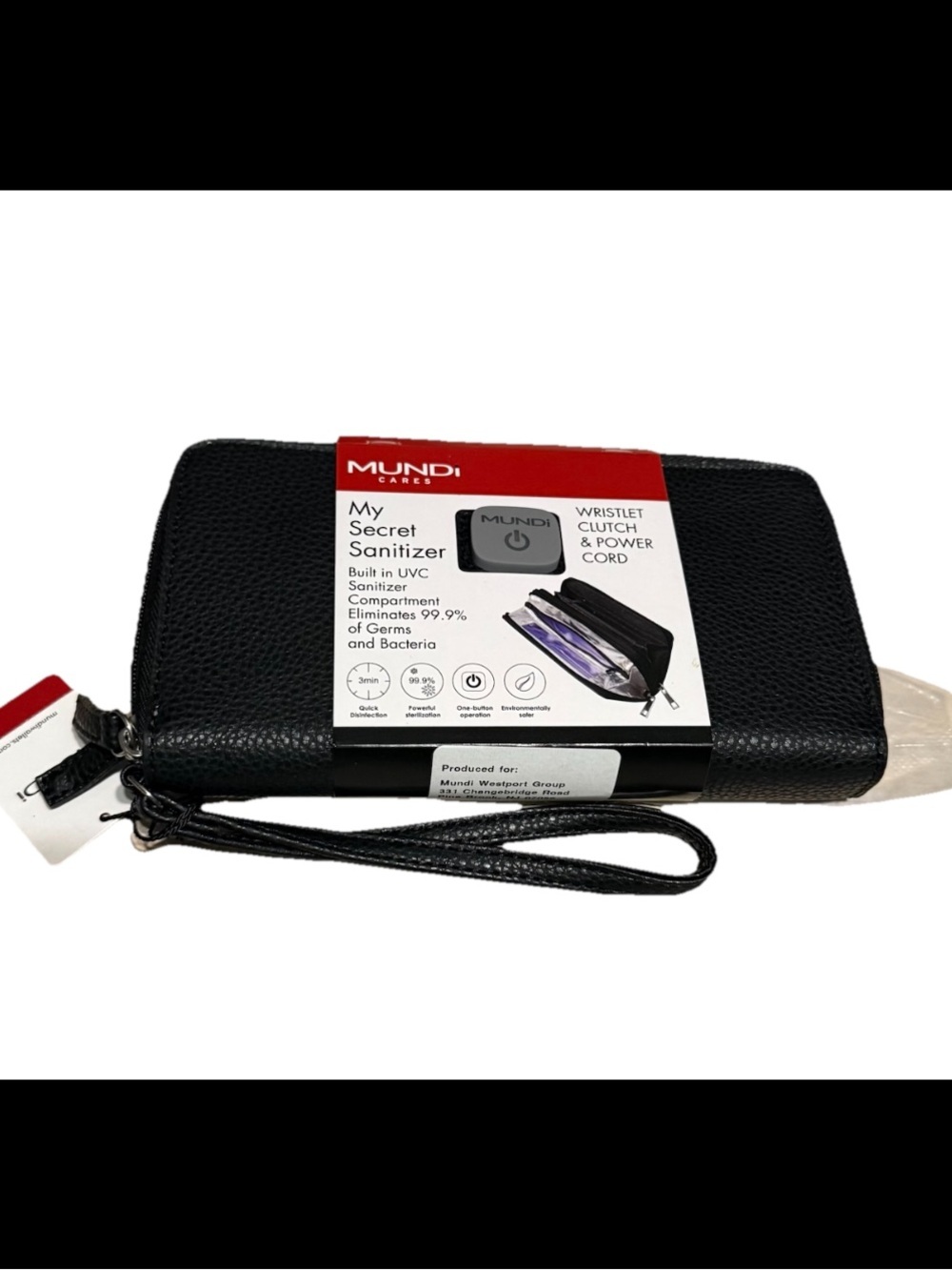 NWT Mundi My Secret Sanitizer Clutch Wristlet with UVC Light Sterilizer Wallet